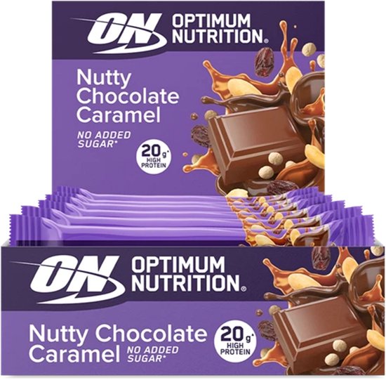 Optimum Nutrition Protein Bars - Nutty Chocolate Caramel Proteine Repen - Vegetarisch - 10 Eiwitrepen (550 gram) van Merkloos