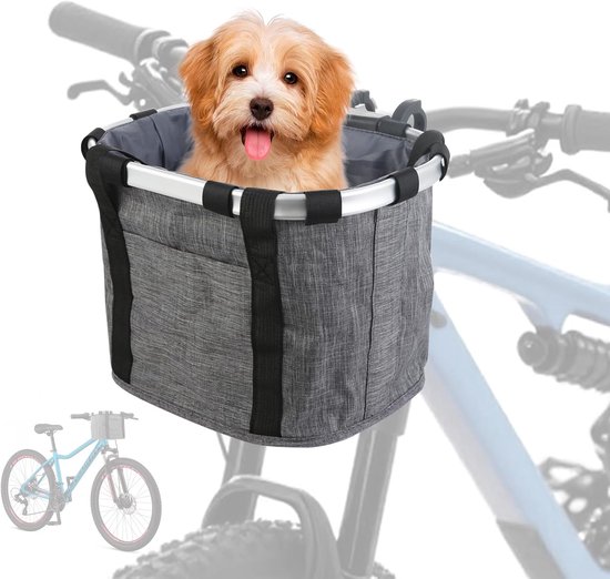 Opvouwbare Fietsmand - Hondenmand fiets voorop - Fietsmand voor Hond - Hondenmand fiets - Fietsmand - fietstas hond -Huisdiermand - hondenmand fiets - fietstas stuur -Fietsstuurmand - afneembaar - voor mountainbiken, picknicken en winkelen - Grijs van Merkloos