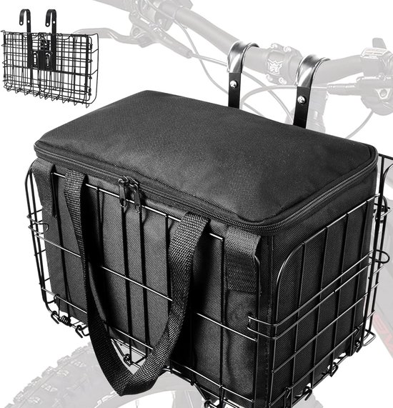 Opvouwbare Metalen Fietsmand Vooraan – Snelontkoppeling - Afneembare Binnenzak – Geschikt voor E-bike - Huisdieren & Boodschappen - Zwart van Merkloos