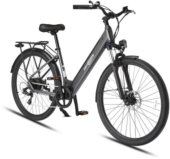 ORYXEARTH Elektrische Fiets – 36V 10Ah Batterij – 250W Motor – Glanzend Grijs –27,5" Wielen – LCD Display – Mechanische Schijfremmen – Shimano 7 Versnellingen – Aluminium Frame – E-Bike voor Werk, School, Parkritten en Vrije Tijd