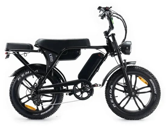 OUXI C80 Max Elektrische Fatbike - Ingebouwd Alarmsystseem - Inclusief Voetsteuntjes - Inclusief Achterzitje - NFC-chip - 20 Inch - 250W Motor - 7 Versnellingen - 120 km Actieradius - Hydraulische Schijfremmen - Zwart van Ouxi