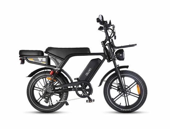 OUXI V8 Ultra Elektrische Fatbike - Ingebouwd Alarmsystseem - Inclusief Achterzitje - Inclusief Voorrekje - NFC-chip - 20 Inch - 250W Motor - 7 Versnellingen - 60 km Actieradius - Hydraulische Schijfremmen - Zwart van Ouxi