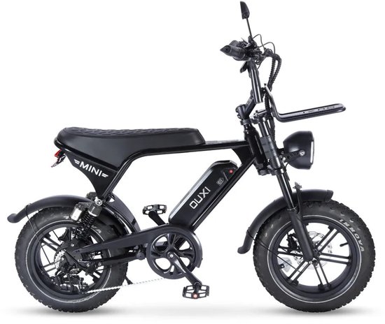OUXI V8 Ultra Mini Elektrische Fatbike - Ingebouwd Alarmsysteem - Inclusief Voetsteuntjes - 16 Inch - 250W Motor - 7 Versnellingen - 50 km Actieradius - Mechanische Schijfremmen - Zwart van Ouxi