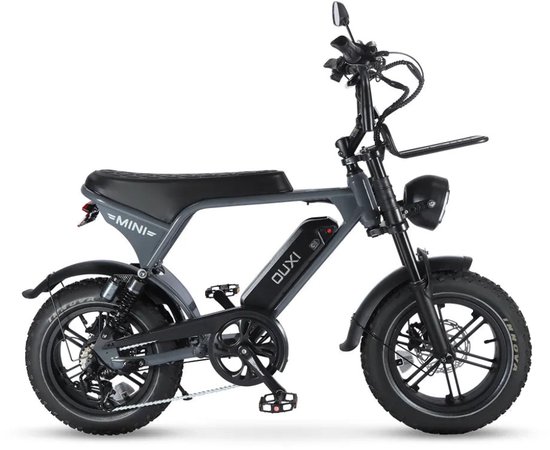 OUXI V8 Ultra Mini Elektrische Fatbike - Ingebouwd Alarmsysteem - Inclusief Voetsteuntjes - Inclusief Voorrekje -16 Inch - 250W Motor - 7 Versnellingen - 50 km Actieradius - Mechanische Schijfremmen - Grijs van Merkloos