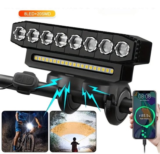 OUYLAF Fietslamp Fietslichten - USB oplaadbaar - IPX44 - 900 Lumen - LED fietsverlichting