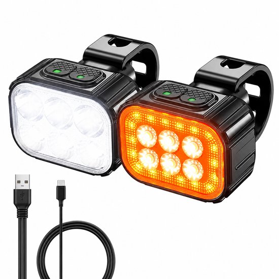 OUYLAF LED Fietslamp Set - Fietslichten - Fietslicht Koplamp- fietslichten oplaadbaar - Fietslampjes Rood en Wit - Waterdicht / USB Oplaadbaar - 8+12 Lichtstanden - Zwart - Fietslampjes - Led Fietslamp