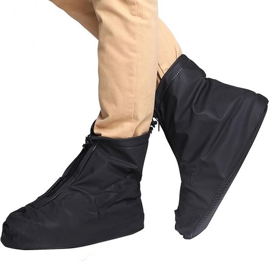 Overschoenen - Waterdicht - Regenschoenen - Schoenhoesjes - Schoenovertrekken - Waterdichte Schoenbeschermers - Met Ritssluiting En Trekkoord - voor fietsen of wandelen, licht, antislip - Zwart - XL Maat 41-42