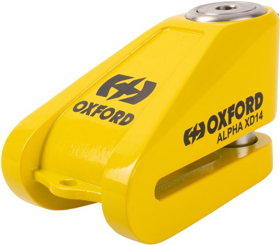 Oxford Schijfremslot XD14 - ART 4 Schijfremslot / Motorslot /Scooterslot | Incl. Reminderkabel | Goedgekeurd voor de verzekering van Motoren, Scooters, etc | 3 sleutels | Remschijfslot | Geel - Met 14mm Slotpen ! van Oxford