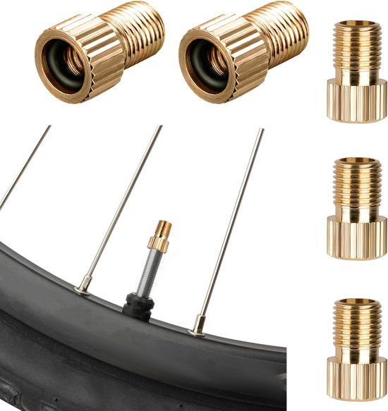 Pack of 5 Franse Ventiel - Fiets Ventiel Adapter met Sealing Ring DV SV naar AV Ventiel Caps - Messing Tubeless Ventiel Adapter - Fietsaccessoires Set