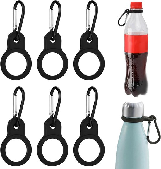 Pack of 6 Flessenhouders - Strap Carabiner - Waterfles Beugel - Rugzak - Sleutelhanger Fleshouder - Clip Haak voor Kamperen Hiking Buitenactiviteiten