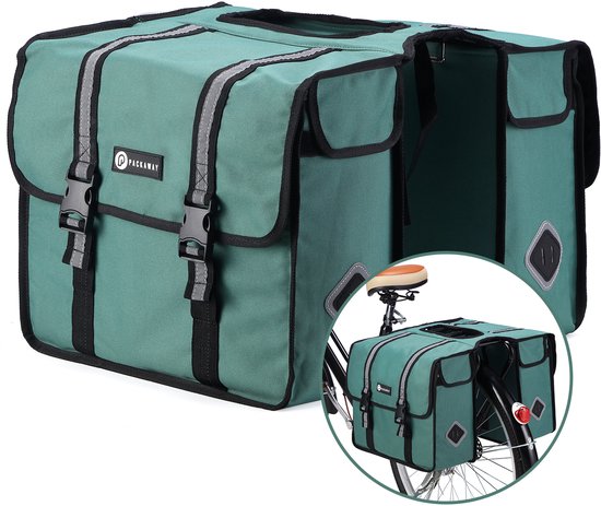 Packaway Dubbele Fietstas - Hoge Zichtbaarheid - Waterdicht - 36 Liter - Sterke Kwaliteit - Ook voor Elektrische Fiets - Groen van Merkloos
