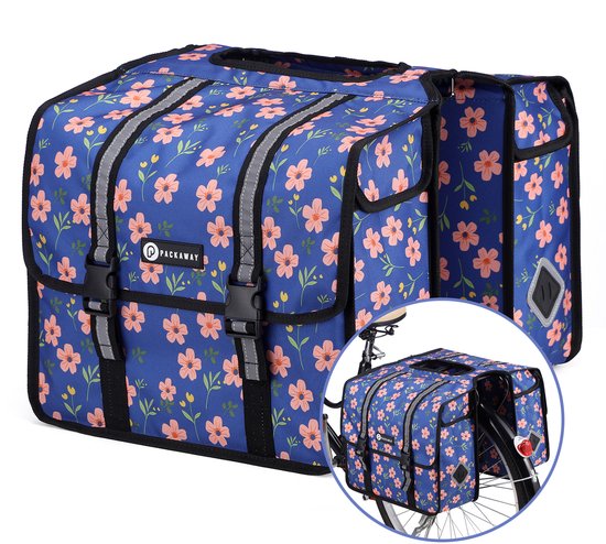 Packaway Dubbele fietstassen - 36 liter - Waterdicht - Voor bagagedrager - Bleu Blossom
