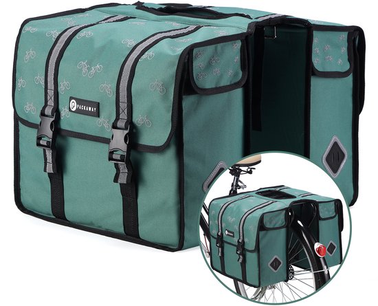 Packaway Dubbele Fietstassen - Waterdicht Fietstassen Elektrische Fiets - Reflectie - Fiets Patroon Zwart 36 Liter - Groen van Merkloos