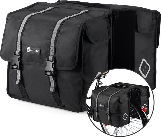 Packaway Dubbele Fietstassen - Waterdicht Fietstassen Elektrische Fiets - Reflectie - Zwart 36 Liter