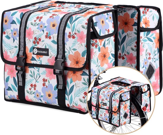 Packaway Dubbele Fietstassen - Waterdichte Fietstassen Elektrische Fiets - 36 Liter Pastel Blossom