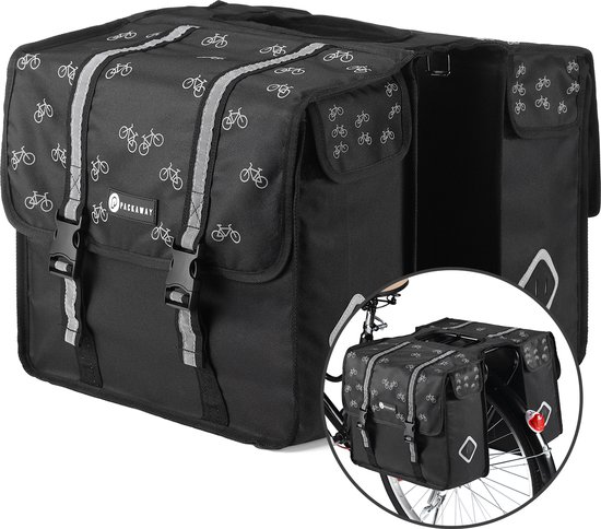Packaway Fietstas - Waterdicht Fietstassen Elektrische Fiets - Reflectie - Fiets Patroon Zwart 36 Liter van Merkloos