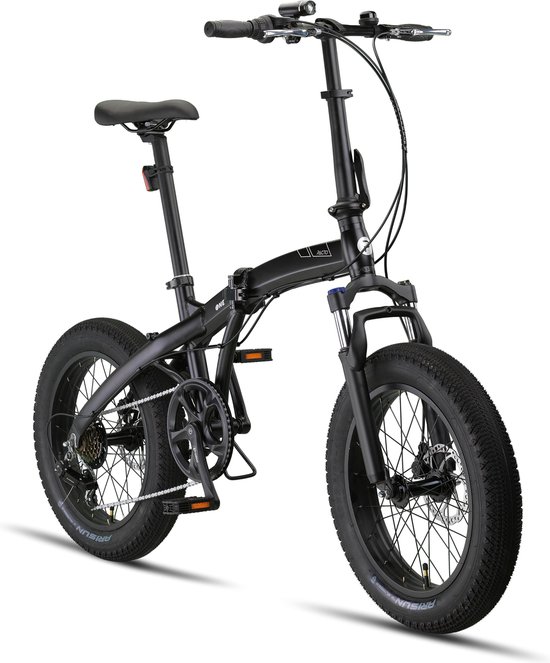 Pacto One Vouwfiets Zwart Shimano 6v Plooifiets Fatbike 20 inch Aluminium Phatbike Voorvorkvering