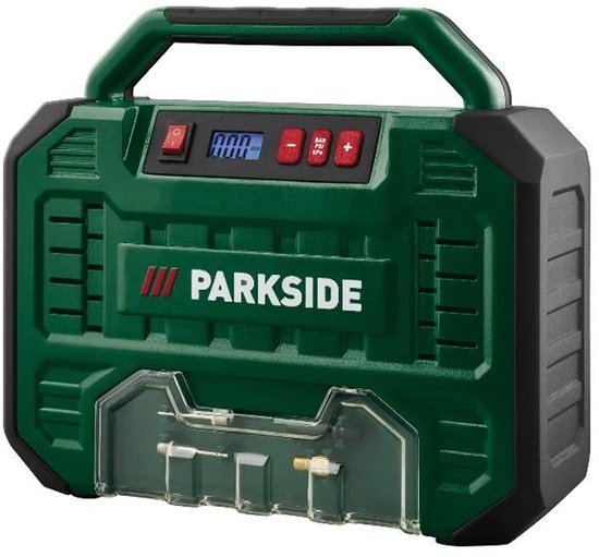 PARKSIDE® Compressor met digitale weergave 150 W - Druk: 8 bar - Automatische detectie van ingangsspanning - Olievrije 1 cilinder motor met onderhoudsarme werking