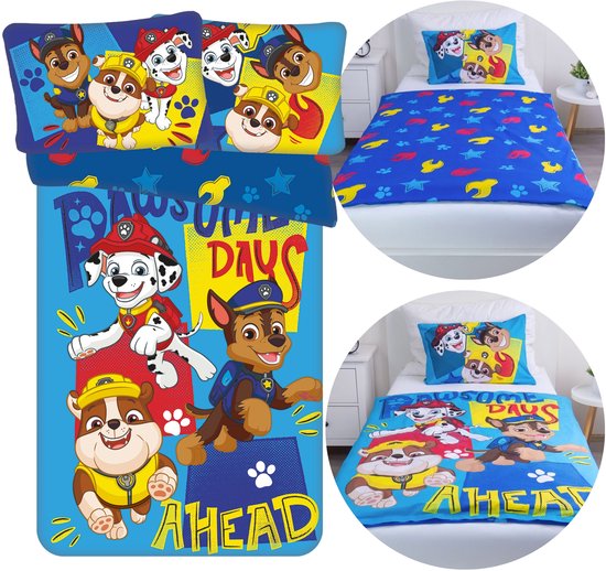 Paw Patrol Jongens, DUBBELZIJDIG, beddengoed voor kinderen, met rits, 100% KATOEN 100x135+40x60cm OEKO-TEX van PAW Patrol