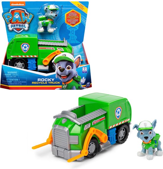 PAW Patrol - Rocky's Recycle Truck - speelgoedauto met speelfiguur - 80% gerecycled plastic - duurzaam speelgoed van PAW Patrol