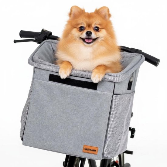 Pawesome - Fietsmand voor honden - Extra veilig - Fietsmand hond voorop - 3-in-1 Fietsmand, schoudertas & Rugtas - Stevige Afneembare Hondenmand - 30x40x35- Grijs