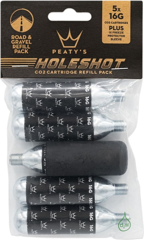 Peaty's Holeshot CO2 Cartridge Refill Pack - Road & Gravel (16g) - 5 stuks van Peaty's