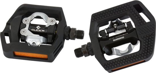 Pedaalset Shimano Click'R T421 platform + enkelzijdig SPD met SM-SH56 plaatjes - zwart