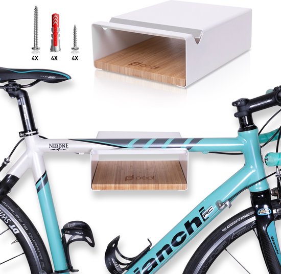 pedl - Fiets Ophangsysteem - Muurbeugel Racefiets - Fietsbeugel Bamboo Hout - Ophangbeugel voor MTB e-bike stadsfiets van Pedl