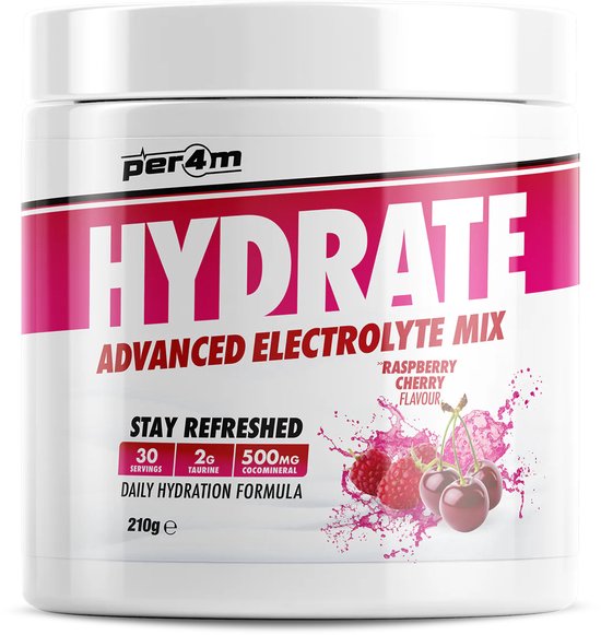 Per4m - Hydrate - Advanced Electrolyte Mix - Raspberry Cherry - 30 servings - Elektrolyten - Electrolytes - Elektrolyten poeder - Sportdrank - Sportdrank poeder - Taurine