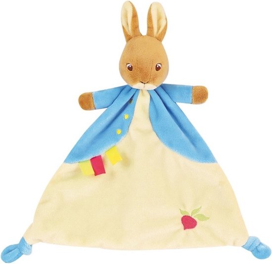 Pieter Konijn knuffeldoekje - 29 cm -pluche - haas tuttel - baby knuffeltje - baby geboorte kraamcadeaus van Rainbow Designs.