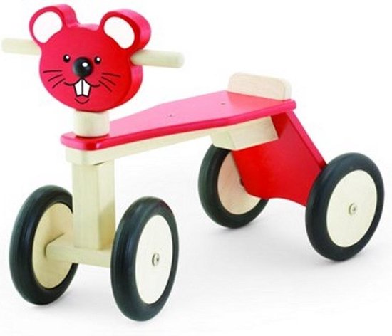 Pintoy Houten Loopfiets Muis Met 4 Wielen Rood van Merkloos