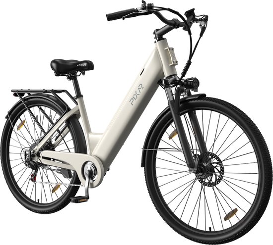 PIXAR Elektrische Fiets - Actieradius 40-50km - Motor 250W - Battery 36V13AH - Shimano 7 Versnellingen - 28 Inch E-Bike Stadsfiets - Wit van Merkloos