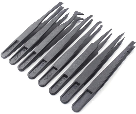 Plastic Pliers - 8pcs Anti-static Tweezers Plastic Precision Maintenance Tools Kit, for Electronic Repair, Jewelry, (Black)