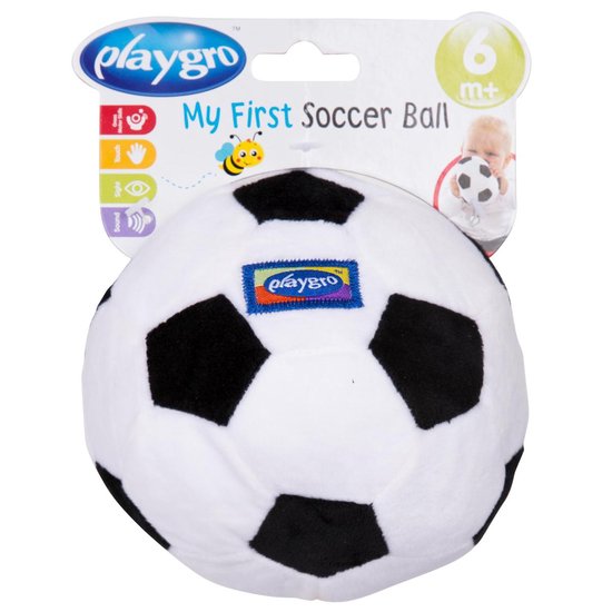 Playgro Baby Pluche Voetbal - Mijn eerste bal - Zwart Wit - Belletje - 13cm van Playgro