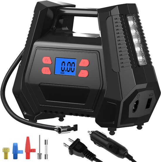 Ploutos® Mini Compressor - Elektrische Bandenpomp - Bandenpomp Compressor - Zwart - 22cm x 13cm x 19cm