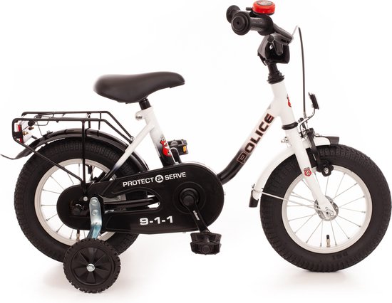 Police kinderfiets 12,5 inch zwart/wit van Volare