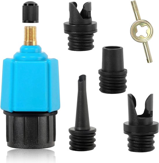 Pomp Adapter Set - Ventiel Adapter - Water Sporten - Met 4 Mondstukken - Compact Formaat - Blauw