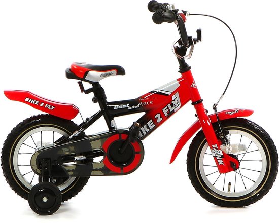 Popal Bike 2 Fly Kinderfiets 12 Inch Rood/Zwart - Kinderfiets - Jongensfiets - Kinderfietsje - Juniorfiets - Eerste Fiets - Leefiets - Beginnersfiets - Zijwieltjes - Handrem - Terugtraprem - Verstelbaar Zadel - Verstelbaar Stuur - Leren Fietsen