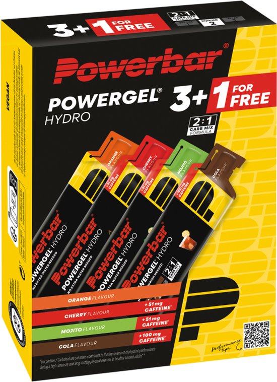 Powerbar | Powergel Hydro 3 +1 gratis | Energy Gel | 26 Gram Carbs | | 4 x 67 ML van Merkloos
