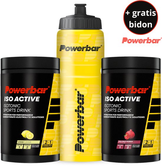 Powerbar sportdrank | IsoActive | GRATIS Powerbar bidon | 1x Lemon & 1x Red Fruit | 2x 600 gram - 2x9 liter