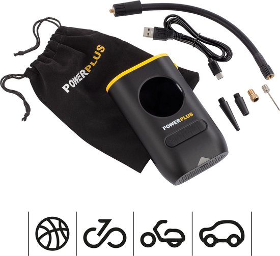Powerplus Luchtpomp POWX1710 - compressor van 8V - luchtdebiet van 16l/min - 4 mondstukken
