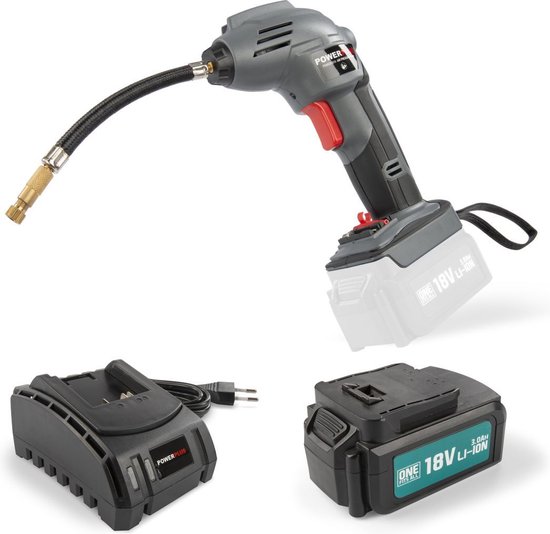 Powerplus POWEBACS3 Luchtpomp - 18 V - Geborsteld - - incl. batterij 18V 3.0Ah en lader - 3 acc.