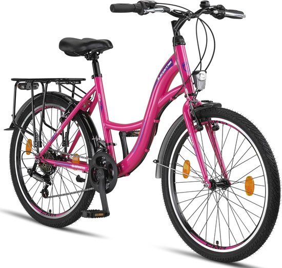 Premium Stadfiets 24 inch: Fiets voor Meisjes en Jongens met Shimano 21 Versnellingen, Roze van Popal