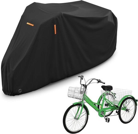 Premium volwassen driewielerhoes- waterdicht, volledige driewielerbescherming- met slotgaten en opbergtas- voor 1-3 fietsen- geschikt voor mountainbikes en racefietsen- zwart- 191x77x112cm van Merkloos