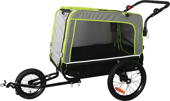 Prime Line Pet Trailer 8 – Hondenfietskar – Grey/Green – 80x66x57cm van Prime Line