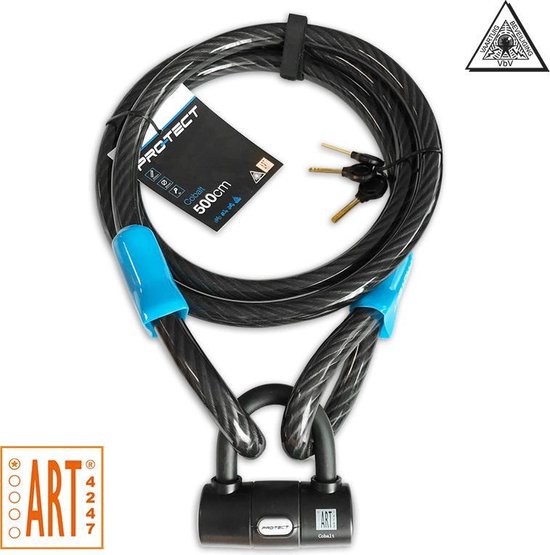 Pro-tect Cobalt kabelslot 5 meter lang - ø20mm x 500cm - ART1 en VBV Keuring - Staalkabel met lussen en hangslot - Slot tuinmeubelen terras bootslot Jet Ski van Pro