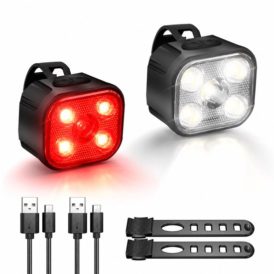PROKING Fietsverlichting Set – USB-C Oplaadbaar – Voorlicht & Achterlicht – 500 Lumen – Waterbestendige LED Fietslampjes
