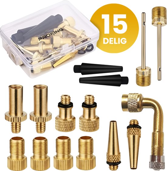 PROKING Ventiel Adapter Set 15 Stuks – Verloopnippel Set – Ventieladapters – Verloopnippels – Balnaalden – Geschikt Voor Bal, Fiets, Auto, Zwembad & Meer – Universeel Te Gebruiken