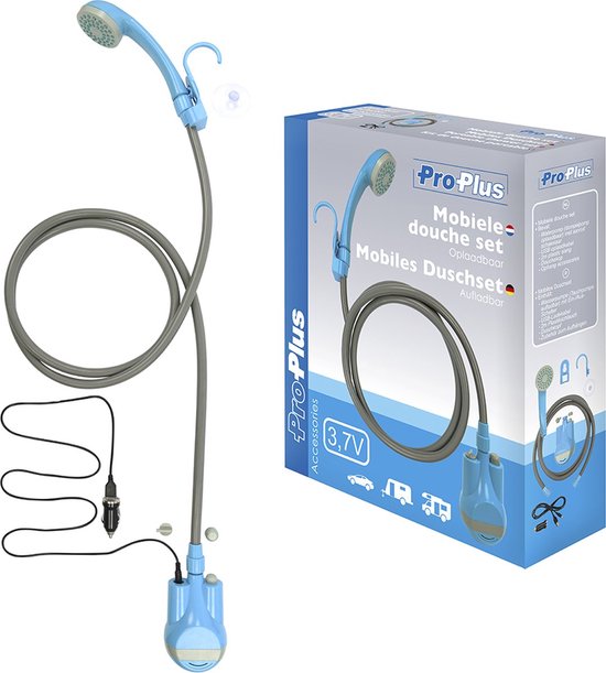 ProPlus Oplaadbare Mobiele Douche - Campingdouche - Reisdouche - Buitendouche - Oplaadbare Accu - Complete Set - 3.7 Volt - USB-oplaadkabel - Inclusief ophangaccessoires van ProPlus