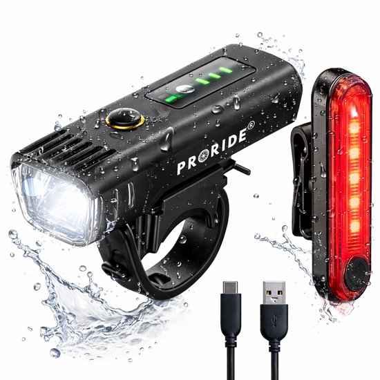 Proride® Fietslampjes Set LED - Voorlicht en Achterlicht - Wit en Rood - Fietsverlichting - USB Oplaadbaar - Fietslicht - Waterdicht - Racefiets - Mountainbike van Proride